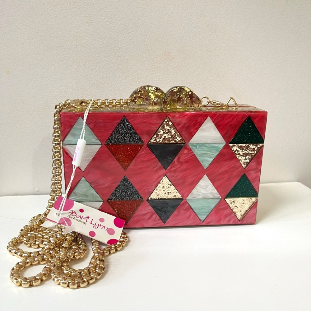 Bari Lynn Harlequin Acrylic Box Clutch Bag - Picture 3 of 11